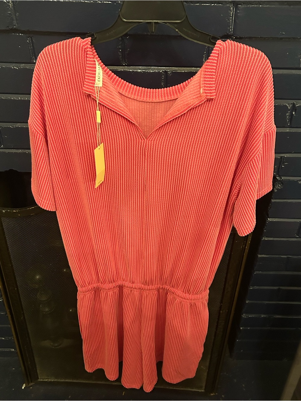 Relaxed Short-Sleeve Coral Romper Jumpsuit